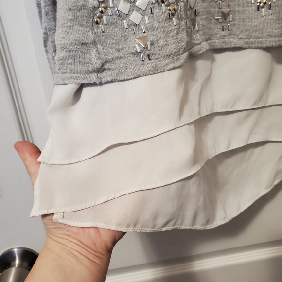 White House Black Market Grey Boat Neck Sequin Long Sleeve Blouse (Size XS) - Picture 13 of 16